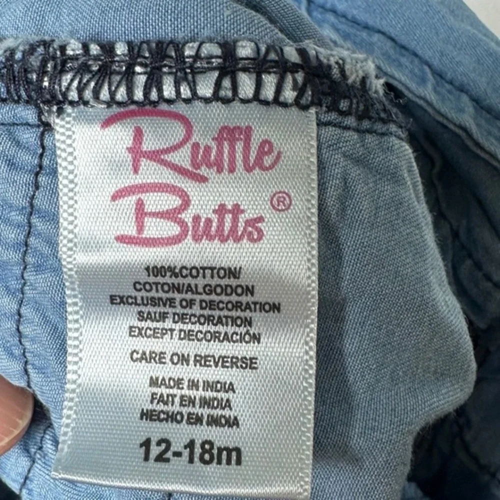 RuffleButts Baby‎ Girl Denim Ruffle Bubble Romper Sunsuit 12-18M